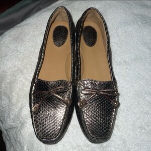 CLARKS ARTISAN DUNBAR RACER DRIVING MOCCASINS//METALLIC BRONZE SNAKESKIN//W 9.5